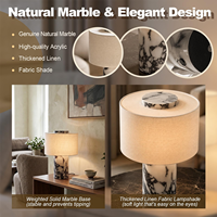 Lampe de table en marbre rechargeable avec abat-jour en lin, sans fil, à intensité variable au toucher, lumière d'ambiance de chevet, lampe de bureau cylindrique de luxe