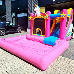 บ้านลมยูนิคอร์นเป่าลมสำหรับเด็กเล่นกลางแจ้ง พร้อมสไลเดอร์และสระน้ำ - Product Image 1