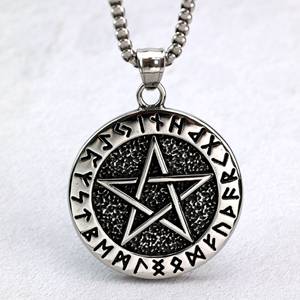 Colgante de acero inoxidable para hombre, collar con amuleto de runa de estrella de cinco puntas, regalo, joyería de moda - Product Image 3
