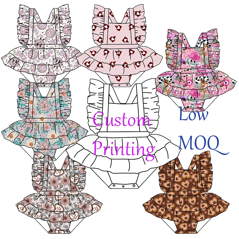 도매 어린이 의류 하이 퀄리티 사용자 정의 인쇄 발렌타인 데이 사랑스러운 아기 스커트 롬퍼