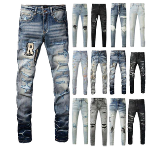 <span class=keywords><strong>Pantaloni</strong></span> in denim da <span class=keywords><strong>uomo</strong></span> a vita alta, lavaggio chiaro, vestibilità dritta, in maglia, tinta unita, estivi, casual, sportivi, hip hop, per tutti i giorni - Product Image 1