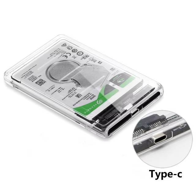 Transparent USB C 3.1 SATA External Hard Drive Enclosure Portable Pocket 2.5 Inch Type C HDD SSD Case