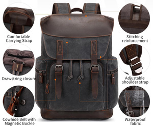 Mochila para Hombre de Lona Encerada, Mochila para Portátil de 17.3 Pulgadas, Mochila Vintage de Viaje - Product Image 1