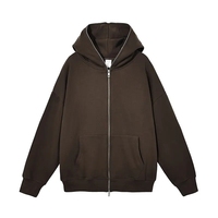 Sweat à capuche zippé intégral surdimensionné en molleton de coton vierge avec logo personnalisé et épaules tombantes pour homme
