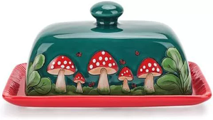 Porte-beurre en porcelaine avec couvercle, design personnalisé en forme de champignon, en céramique - Product Image 6