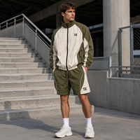 Ensemble de survêtement vintage en nylon color block pour homme – Veste coupe-vent légère et short décontracté – Deux pièces respirantes et à séchage rapide pour l'été