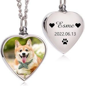 Collier personnalisé pour cendres d'animaux de compagnie avec cadre photo et gravure de texte – Bijou commémoratif pour chien et chat – Pendentif souvenir - Product Image 1