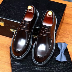 Genuine Leather Men's Oxfords <b>Round</b> Toe Lace-up Dress Shoes Black Brown Patent Finish <b>Cushioned</b> Rubber Sole All Seasons - Product Image 4