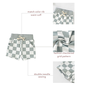 短納期チェック柄プリント長袖子供2個トップとショートセット女の赤ちゃん服セットベビー服サプライヤー - Product Image 3