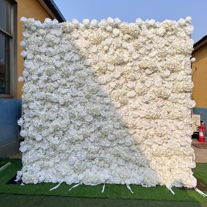 8 * 8ft Roll up çiçek duvar yapay beyaz ortanca gül çiçek duvar düğün arka plan dekorasyon için - Product Image 1