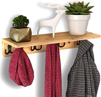 Porte-clés mural en bois de bambou avec étagère, crochets pour manteaux, clés et sacs, surface laquée, multifonctionnel