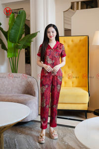 MBD301 SATIN FABRIC Pajamas for <b>Women</b> Set Custom Sleepwear Heart Printed <b>Pyjamas</b> Set Good Quality Woman Pajama Cotton - Product Image 2