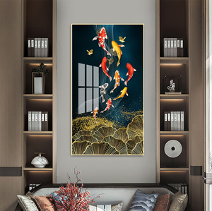 Arte Murale Moderna per Arredamento Casa, Stampa Digitale HD su Tela <span class=keywords><strong>di</strong></span> <span class=keywords><strong>Pesci</strong></span> Koi, Dipinto <span class=keywords><strong>di</strong></span> Lusso su Vetro Cristallo e Porcellana - Product Image 2