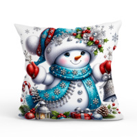 Housse de coussin décorative motif flocon de neige de Noël, lanterne et bonhomme de neige, motif floral hivernal, pour canapé et décoration intérieure des fêtes