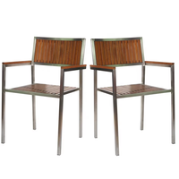 Ensemble de mobilier de jardin moderne et contemporain pour terrasse, en acier inoxydable et teck, table et chaises empilables, résistant aux intempéries, pour parc