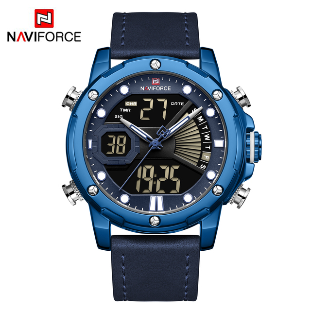 Naviforce Watch 9172 for Men Leather Quartz Wristwatch LCD Digital  Men Watch Sports Watches Relogio Masculino