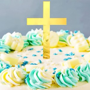 Baptiste entrecroisé Cupcake Toppers classique chrétien baptême décoration or miroir acrylique <span class=keywords><strong>croix</strong></span> gâteau haut - Product Image 2