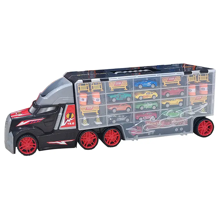 2023 superventas niños Diecast juguetes vehículos modelo transporte coche portador camión juguete con 11 coches de juguete y accesorios para niños regalo