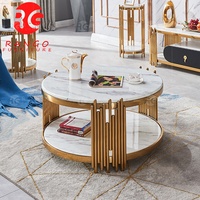 Meubles de salon de luxe sur mesure, ensemble de table basse en acier inoxydable, ensemble de table basse avec plateau en marbre