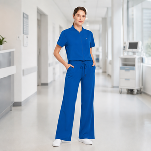 Set di <span class=keywords><strong>Divise</strong></span> Mediche Elasticizzate con Zip e Colletto alla Coreana per Donne, Pantaloni a Zampa in Maglia Elasticizzata, Uniforme Medica, <span class=keywords><strong>Divise</strong></span> per Studi Dentistici e Infermieristici con Logo Personalizzato - Product Image 2