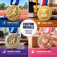 Médailles de récompense 3D personnalisées en alliage de zinc moulé sous pression, plaquées or, avec logo gravé, ruban et impression typographique pour événements sportifs