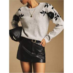 Pull en tricot floral personnalisé pour femme, col rond, manches longues, décontracté, automne-hiver, anti-boulochage - Product Image 5