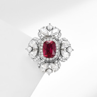 Bros Wanita Tembaga Berkilau Desain Bunga Zirkon Merah Elegan dengan Kancing Magnetik Minimalis Geometris Gaya Eropa