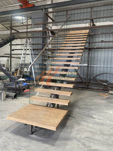 פושאן מסחרי מקורה ברזל חם מטבל פלדה מגולוון עץ קיר תליית גרם מדרגות צף לשימוש דירה - Product Image 5