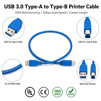 Câble de données USB 3.0 Type-B mâle ZhongXian ZX-024 pour imprimante, faisceau de câbles 5 Gbit/s, conducteur en cuivre étamé, 30 V, longueur personnalisée, gaine PVC bleue tressée
