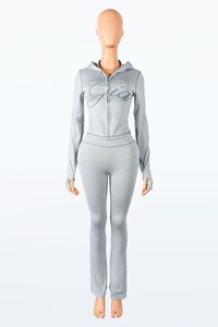 GHH8067--2025新款纯色女式休闲两件套连帽衣领带褶饰性感长袖 - Product Image 5