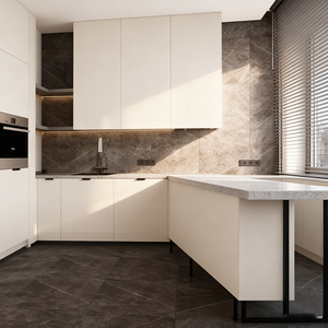 خزائن مطبخ عالية فاخرة بدون إطار من الخشب الصلب الأوروبي من جودي - Product Image 6