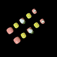 Faux ongles pour enfants, faits à la main, peints à la main, art 3D, fraises, pois, cœurs, réutilisables, application facile