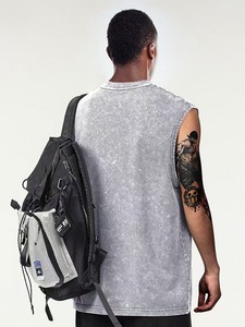 Chaleco sin mangas de verano de 240g para hombre, camiseta sin mangas de cuello redondo con ajuste relajado lavado, ropa de calle americana, gimnasio y camiseta muscular informal - Product Image 3