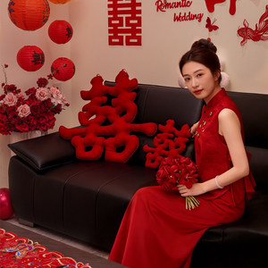 Coussin en peluche Magpie 3D Double Bonheur Rouge Chinois pour Décoration de Mariage et Tête de Lit - Product Image 3