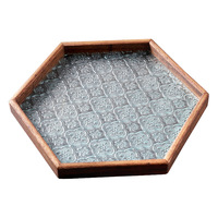 Ensemble de plateaux de rangement en bois multiformes à un niveau finition laquée design incrusté de verre pour les cérémonies de thé de cuisine