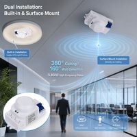 Sakelar Sensor Gerak Microwave 5.8GHz 1200W AC 110-240V 360 Derajat Sensor Radar Terintegrasi untuk Lampu Langit-langit LED Lampu Tri-proof