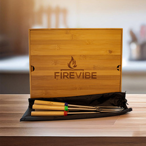Firevibe Bamboo Storage Box For Barbecue Tools Square Handmade Gift Craft Box With Forks Set - Product Image 5