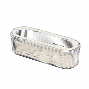 Creamland <b>Makeup</b> Case Oval Plastic Transparent Lidded Storage <b>Box</b> For Powder Puff And Brush Organizer Large Capacity - Product Image 5