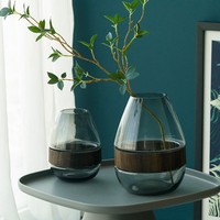 Zeitgenössisches Design Holzring Eierform Glasvase Modernes Blumen arrangement für Tischplatte Grau