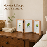Cadre photo pliable en bois massif 5x7 pouces, 3 panneaux, support de table, passe-partout blanc pour photos, décoration intérieure