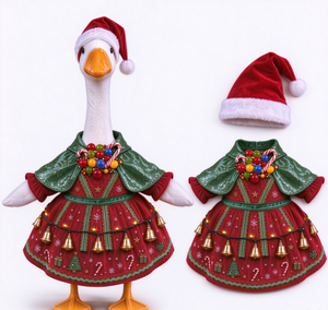 Winter Christmas Porch Goose Outfit Set Red Dress Print Polyester Material Light Candy Ornament Garden Lawn Decorative Costume - Product Image 1