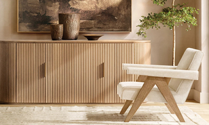 Professional <b>Sideboard</b> American Oak Wood <b>Cabinet</b> 4 Door Storage Unit with Vertical Reeding for High end Living Room - Product Image 2