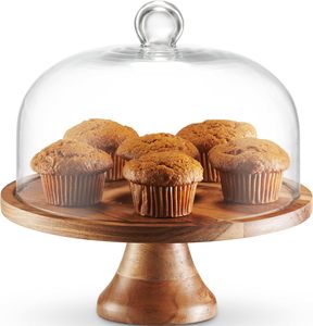 Support à gâteau en bois 2 en 1 avec dôme en verre - Plateau de service multifonction et plateau à fromage pour la décoration de la maison et les cadeaux - Product Image 5