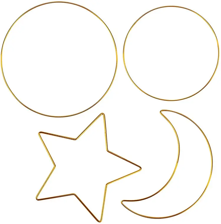 4 Pack Gold Metal Circular Star Moon Shape Floral Hoop Decor For Making Wreath Macrame Wall Hanging Crafts