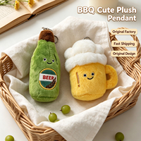 Porte-clés fantaisie en peluche, breloque calmar, bière et barbecue, pendentif amusant pour sac, pour adultes, amis, cadeau de fête, de bar ou de pub