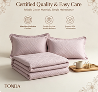 Couvre-lit matelassé 100% coton violet clair à motif géométrique losanges, ensemble 3 pièces, doux, prélavé, avec taies d'oreiller