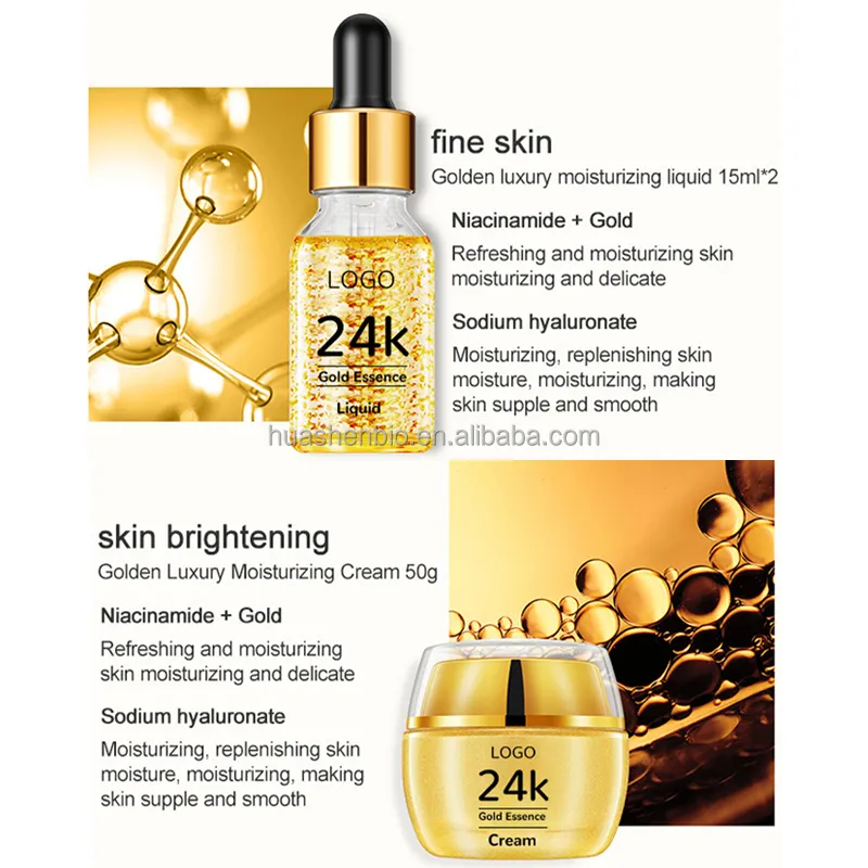 Güzellik kore 24K altın Anti-aging karanlık nokta beyazlatma Toner nemlendirici Serum fırçalayın krem yüz yıkama yüz cilt bakımı seti (yeni)