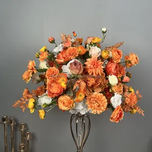 Customized Orange Wedding Bouquet Flower Silk Rose Chrysanthemum Artificial Flower Ball Centerpiece
