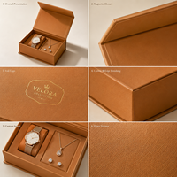 Boîte à bijoux magnétique de luxe sur mesure pour ensemble de montres avec dorure à chaud, laminage mat, gaufrage et doublure en éponge - Boîte rigide écologique