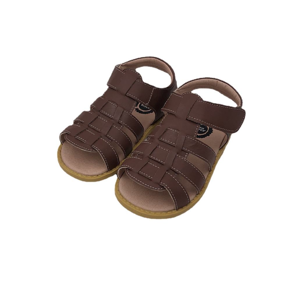 Livie And Luca Quality Brown boy sandal Barefoot Flat Breathable Leather Princess Dress Casual Cute Print Slipper2022